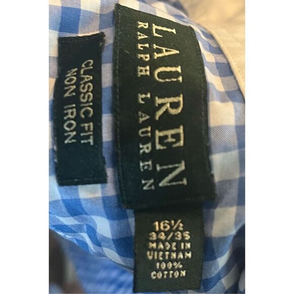 Ralph Lauren Blue Slim Fit Non Iron Long Sleeve Button Up Check  collar - Picture 4 of 4